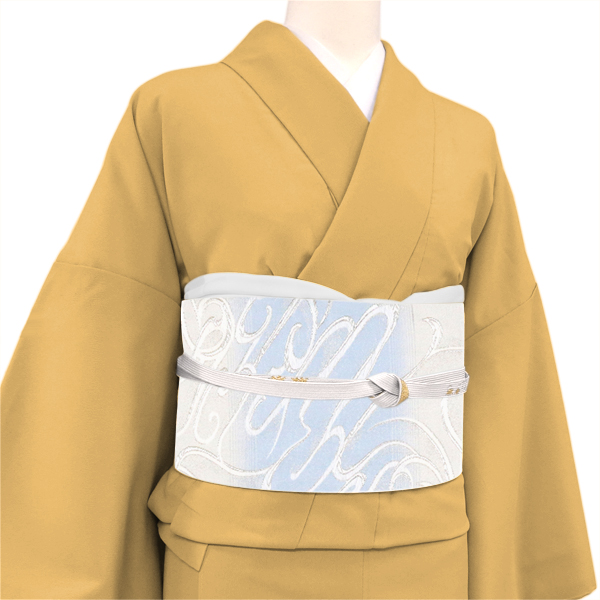 佐々木染織 袋帯 西陣織 絹 流水 シルバー 水色［35,200円］ 枚目