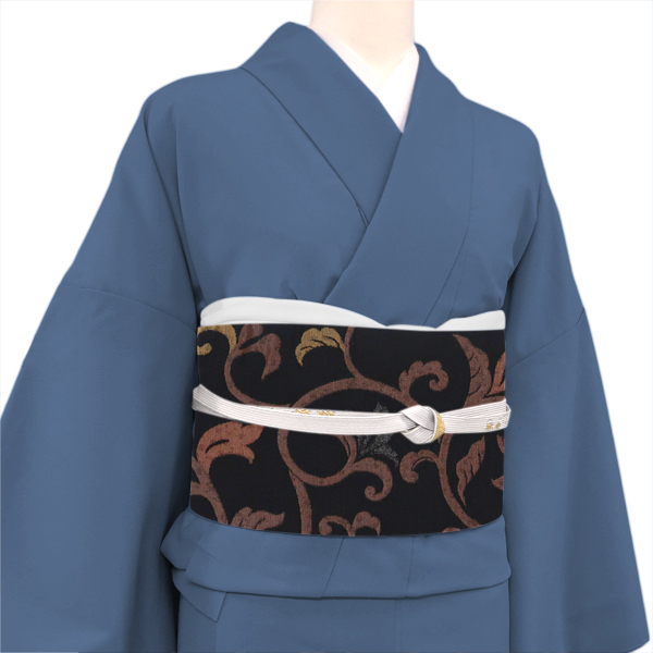 華翔苑 藤本仁 袋帯 西陣織 絹 唐草 黒×赤茶［38,500円］ 枚目