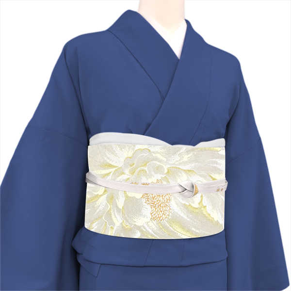 織匠万勝 袋帯 西陣織 絹 大輪牡丹文 ライトグレー［154,000円］ 枚目