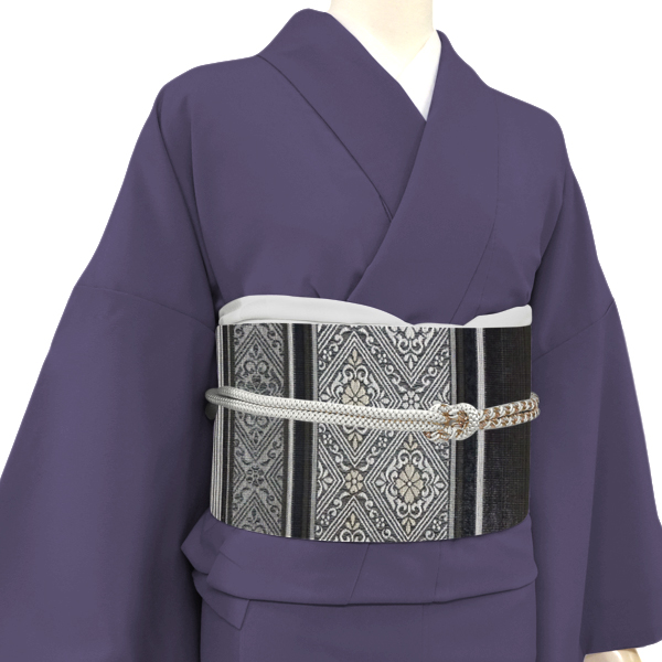 名古屋帯 華翔苑 藤本仁 西陣織 絹  横段 花菱  黒［33,000円］ 枚目