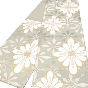 樹織物 振袖用袋帯 西陣織 絹 花菱 柳鼠色［36,300円］