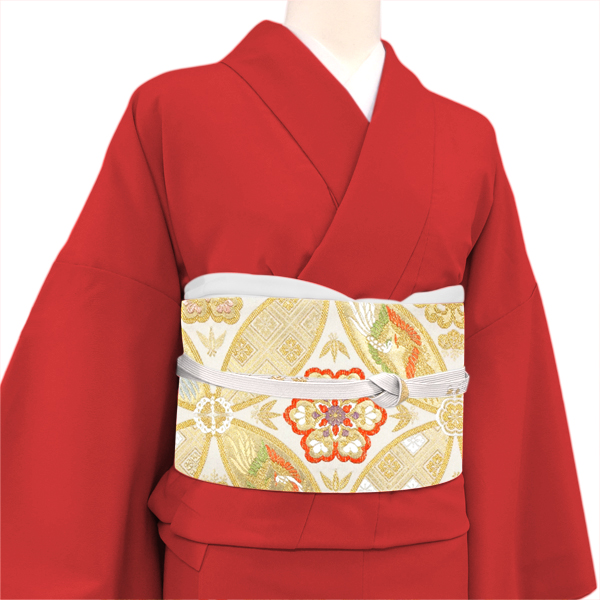 高島織物 振袖用袋帯 西陣織 絹 七宝 華文 向かい鳳凰 白［121,000円］ 枚目