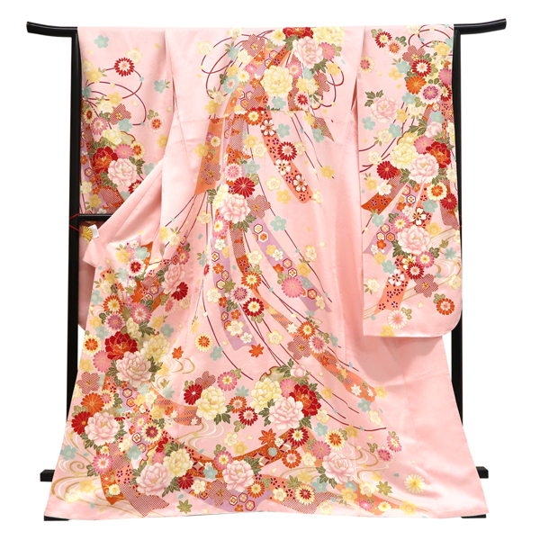 仕立て上がり 振袖 正絹 熨斗 牡丹 菊 桜 楓 ピンク［110,000円］ 枚目