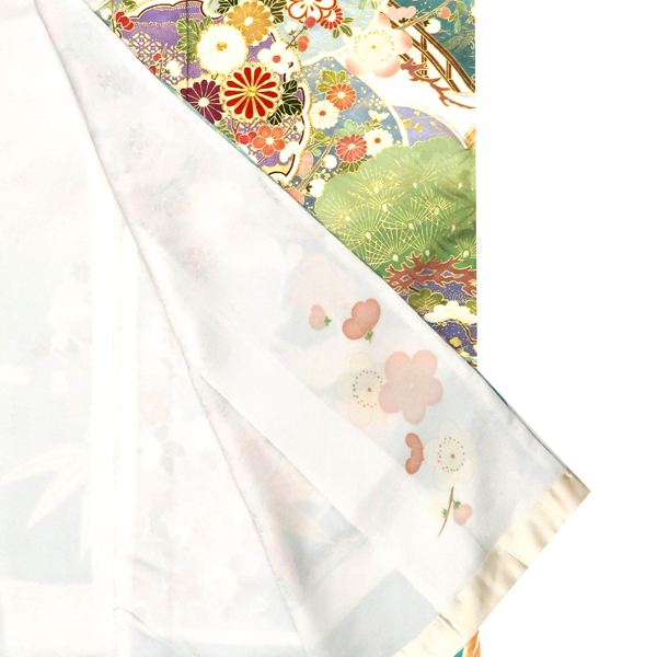 吉澤の友禅 振袖 正絹 雪輪 松竹梅 菊 牡丹 桜 四季花 白 水色［253,000円］ 枚目