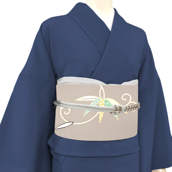 工芸キモノ野口 塩瀬名古屋帯 京友禅染め 正絹 笹唐草 グレー［338,800円］ 枚目