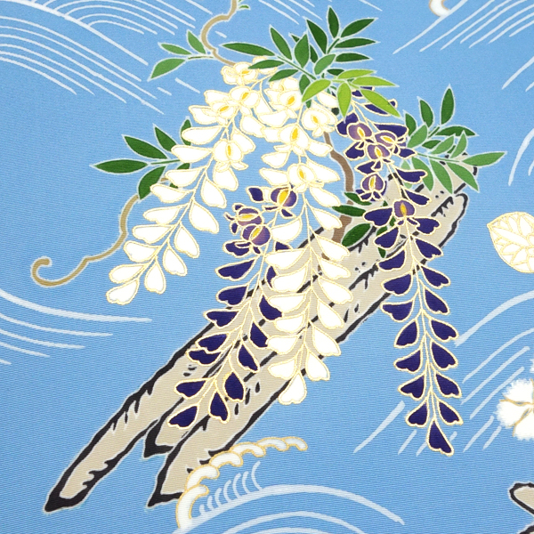 工芸キモノ野口 塩瀬名古屋帯 京友禅染め 正絹 波に花筏 水色［357,500円］ 枚目