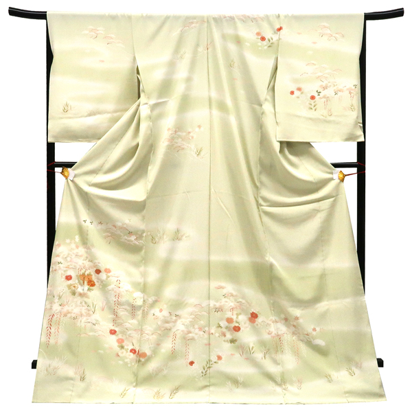 吉澤の友禅 訪問着 正絹 菊松 藤 黄緑色 裏葉柳色［247,500円］ 枚目