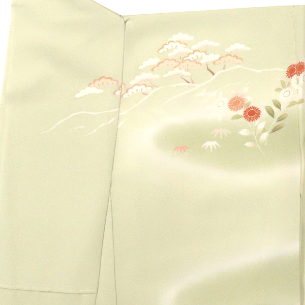 吉澤の友禅 訪問着 正絹 菊松 藤 黄緑色 裏葉柳色［247,500円］ 枚目