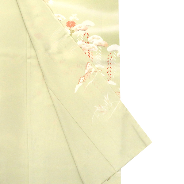 吉澤の友禅 訪問着 正絹 菊松 藤 黄緑色 裏葉柳色［247,500円］ 枚目