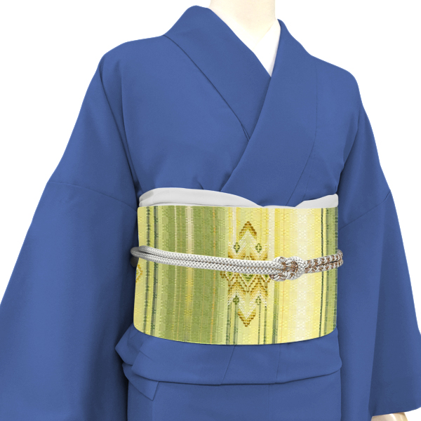 工房真南風 花織名古屋帯 正絹 琉球 野山染め 黄緑 黄色 クリーム色［385,000円］ 枚目