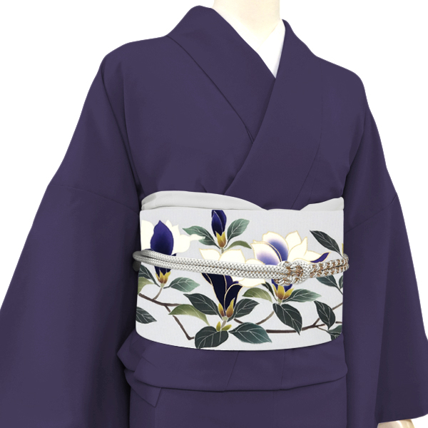 一富司 名古屋帯 京友禅 正絹 木蓮 牡丹鼠色 藤色 グレーがかった薄紫色［231,000円］ 枚目