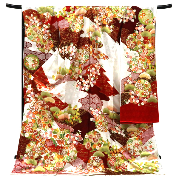 吉澤の友禅 振袖 正絹 花の丸 菊 桜 松 赤白［264,000円］ 枚目