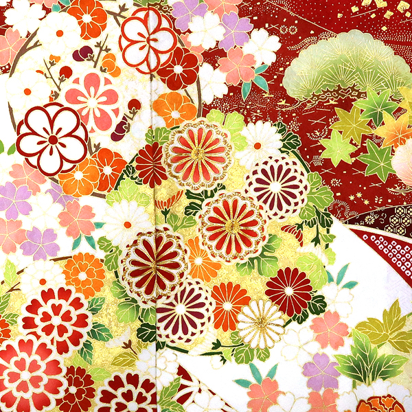 吉澤の友禅 振袖 正絹 花の丸 菊 桜 松 赤白［264,000円］ 枚目