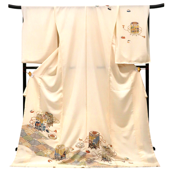藤理工芸 訪問着 京友禅 正絹 貝桶 貝合わせ 青海波 ベージュ［275,000円］ 枚目