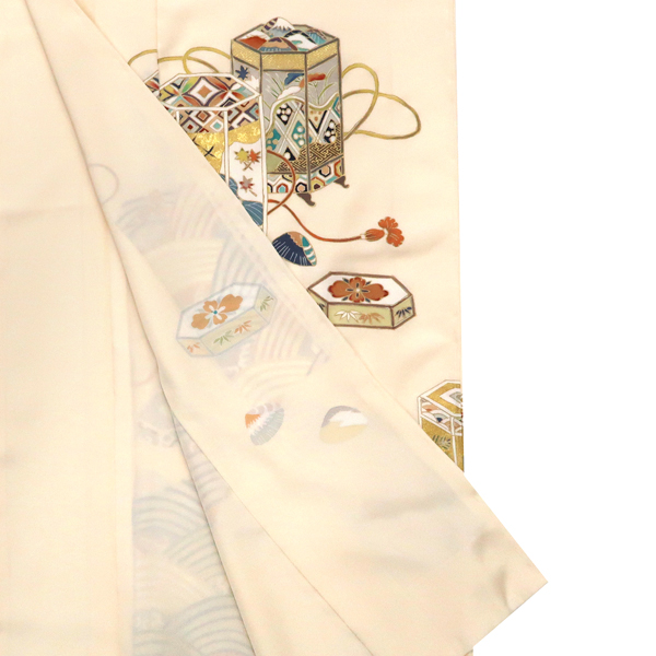 藤理工芸 訪問着 京友禅 正絹 貝桶 貝合わせ 青海波 ベージュ［275,000円］ 枚目