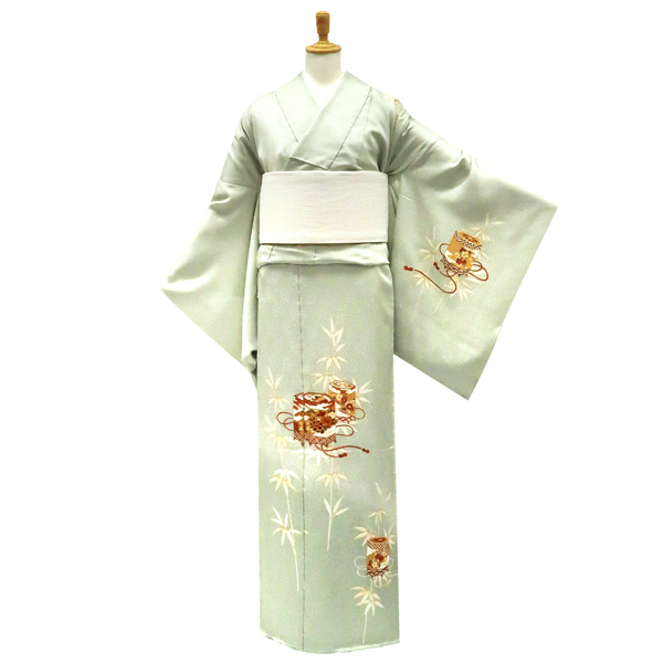 京友禅 訪問着 正絹 貝桶 竹笹 薄緑［187,000円］ 枚目