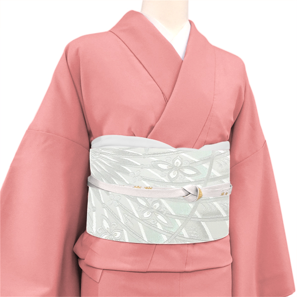 洛陽織物 袋帯 西陣織 絹 大菊菱重ね アラベスク調 白色［110,000円］ 枚目