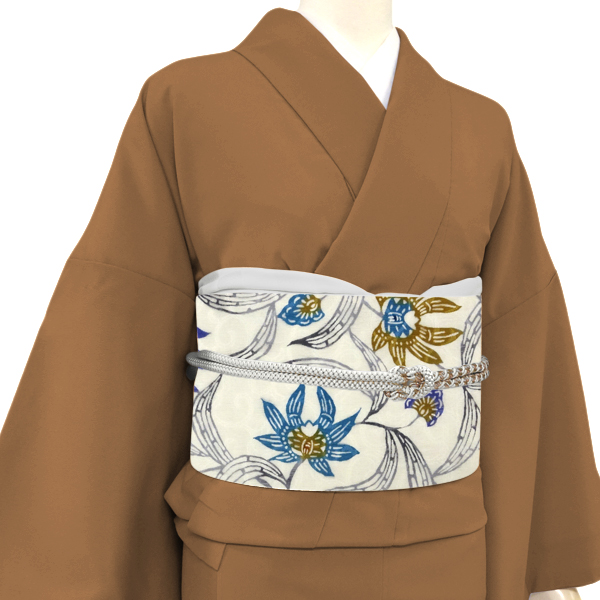 弥栄織物 名古屋帯 京紅型 正絹 唐花 黒 生成り［66,000円］ 枚目