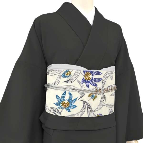 弥栄織物 名古屋帯 京紅型 正絹 唐花 ベージュ 白茶［66,000円］ 枚目