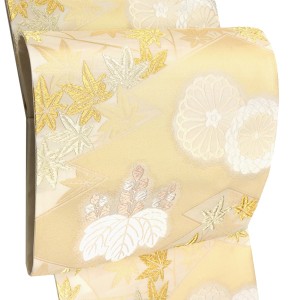 山口美術織物 袋帯 西陣織 絹 金色 松皮菱 菊 桐［110,000円］