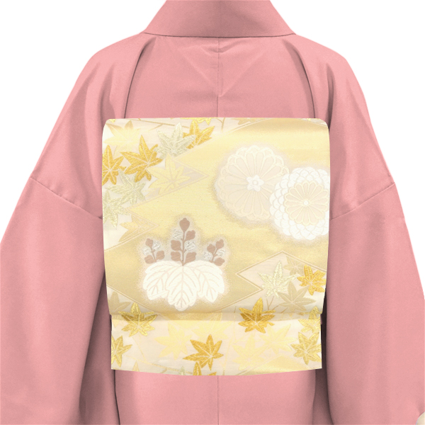 山口美術織物 袋帯 西陣織 絹 金色 松皮菱 菊 桐［110,000円］ 枚目