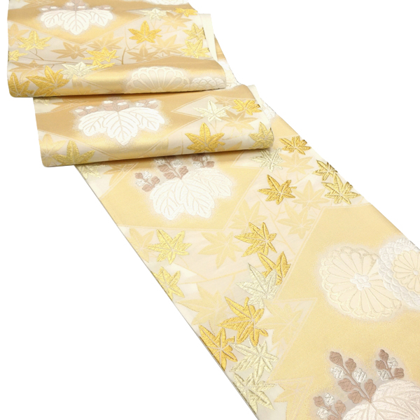 山口美術織物 袋帯 西陣織 絹 金色 松皮菱 菊 桐［110,000円］ 枚目