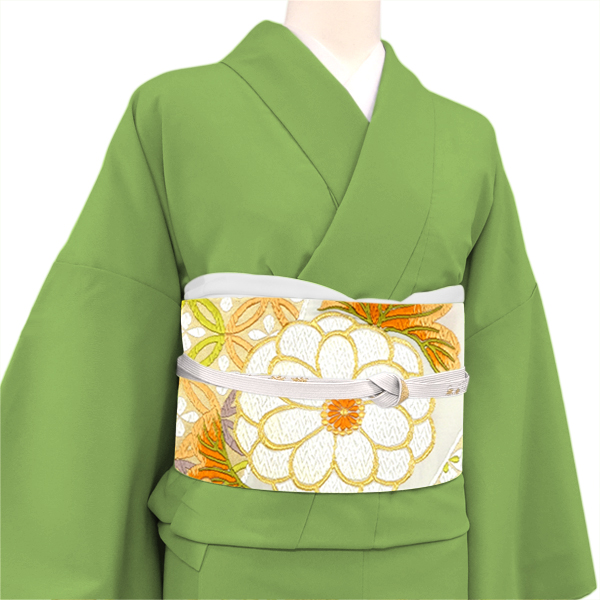 洛陽織物 唐織袋帯 西陣織 絹 菊 七宝 亀甲 白［242,000円］ 枚目