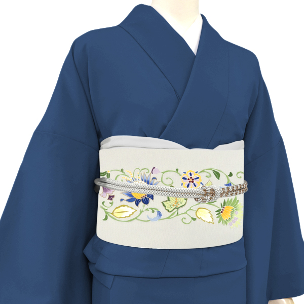 京友禅染め 塩瀬名古屋帯 正絹 唐花 唐草 グレー［132,000円］ 枚目