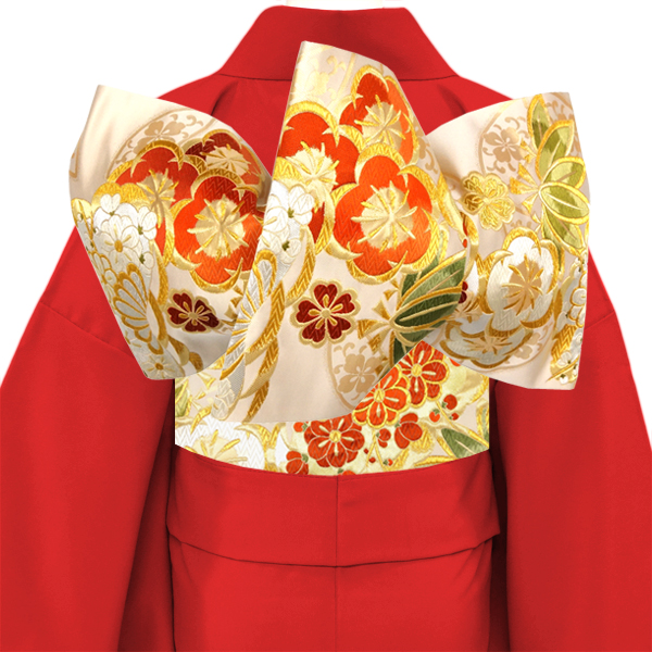 絲屋善創 振袖用袋帯 西陣織 絹 松竹梅 七宝 ベージュ 金色［143,000円］ 枚目