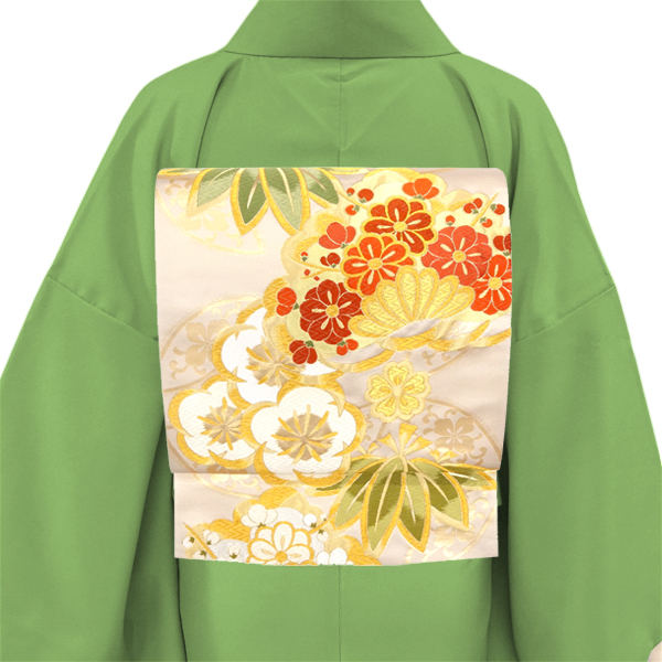 絲屋善創 振袖用袋帯 西陣織 絹 松竹梅 七宝 ベージュ 金色［143,000円］ 枚目