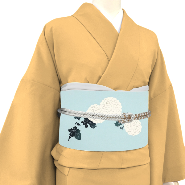 塩瀬名古屋帯 京友禅染め 正絹 菊 水色［132,000円］ 枚目