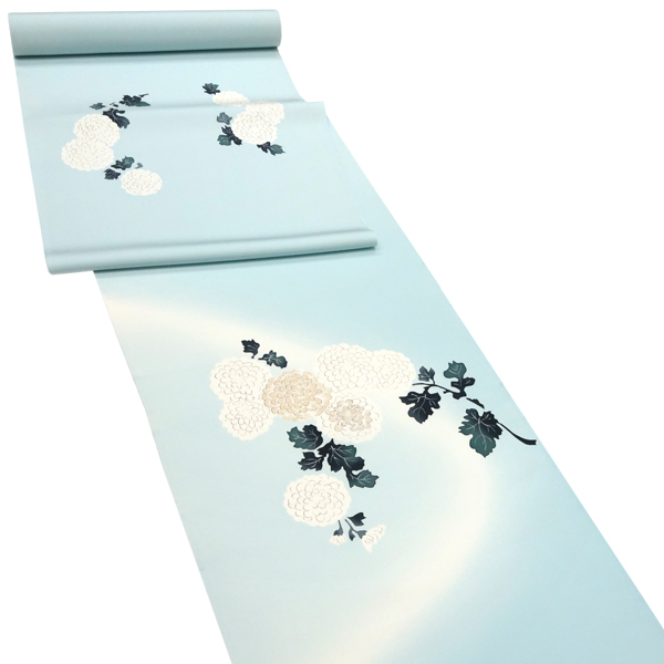 塩瀬名古屋帯 京友禅染め 正絹 菊 水色［132,000円］ 枚目