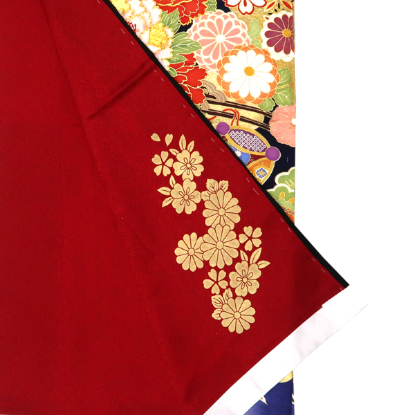 桂由美 関芳 振袖 正絹 花車 遠山 雲取り 四季花 紺［187,000円］ 枚目