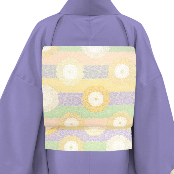 某機屋 袋帯 西陣織 絹 スリーシーズン着用可能 華文 菊 横段 ベージュ［148,500円］ 枚目
