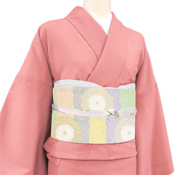 某機屋 袋帯 西陣織 絹 スリーシーズン着用可能 華文 菊 横段 ベージュ［148,500円］ 枚目