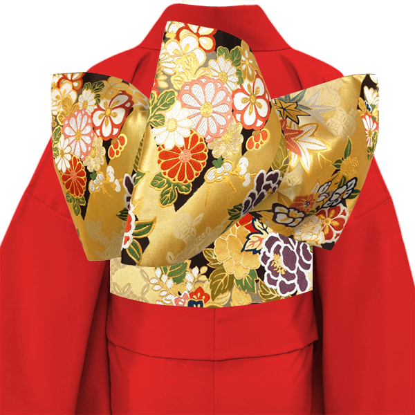 となみ織物 振袖用袋帯 西陣織 絹 松皮菱 四季花 金色［198,000円］ 枚目