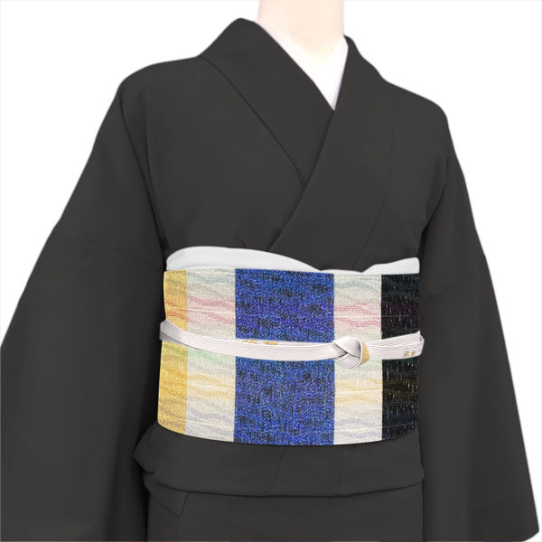 某機屋 袋帯 西陣織 絹 スリーシーズン着用可能 横段 青 グレー［150,700円］ 枚目