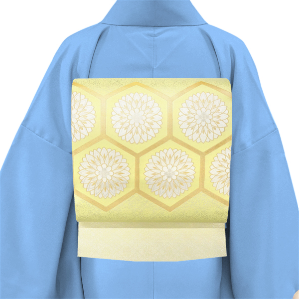 となみ織物 袋帯 九百佐賀錦 西陣織 絹 亀甲 菊 黄色［154,000円］ 枚目