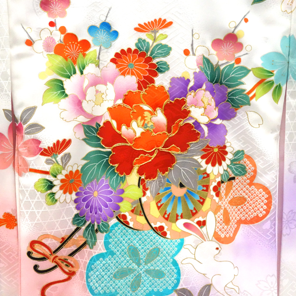 産着 女の子 正絹 花車 熨斗 こっぽり うさぎ 白［60,500円］ 枚目