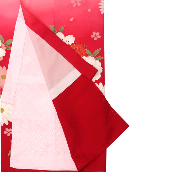 産着 女の子 正絹 花車 鈴 桜 菊 ピンク 赤［82,500円］ 枚目