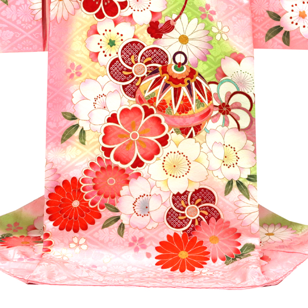 産着 女の子 正絹 鈴 桜 菊 梅 ピンク［82,500円］ 枚目