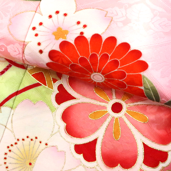 産着 女の子 正絹 鈴 桜 菊 梅 ピンク［82,500円］ 枚目
