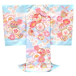 産着 女の子 ポリエステル 毬 梅 七宝 水色［38,500円］