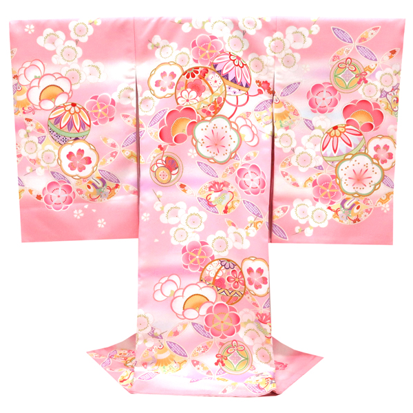 産着 女の子 ポリエステル 毬 梅 七宝 ピンク［38,500円］ 枚目