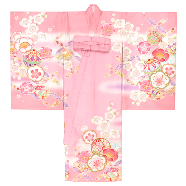 産着 女の子 ポリエステル 毬 梅 七宝 ピンク［38,500円］ 枚目