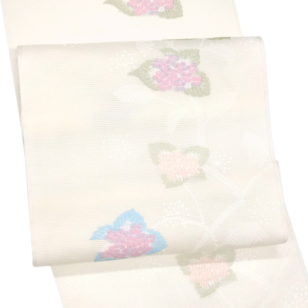 沢本織物 夏絽名古屋帯 西陣織 正絹 紫陽花 白［29,700円］ 枚目