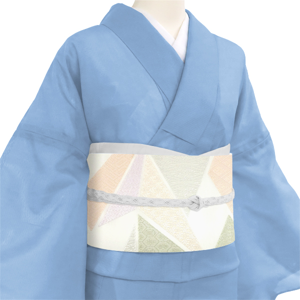 沢本織物 夏絽名古屋帯 西陣織 正絹 裂取り 幾何学文様 三角形 白［29,700円］ 枚目