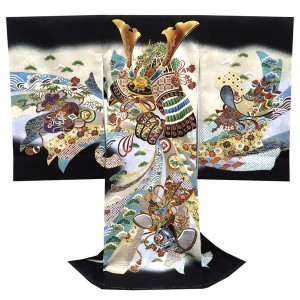 産着 男の子 京友禅 正絹 兜 束ね熨斗 黒［49,500円］