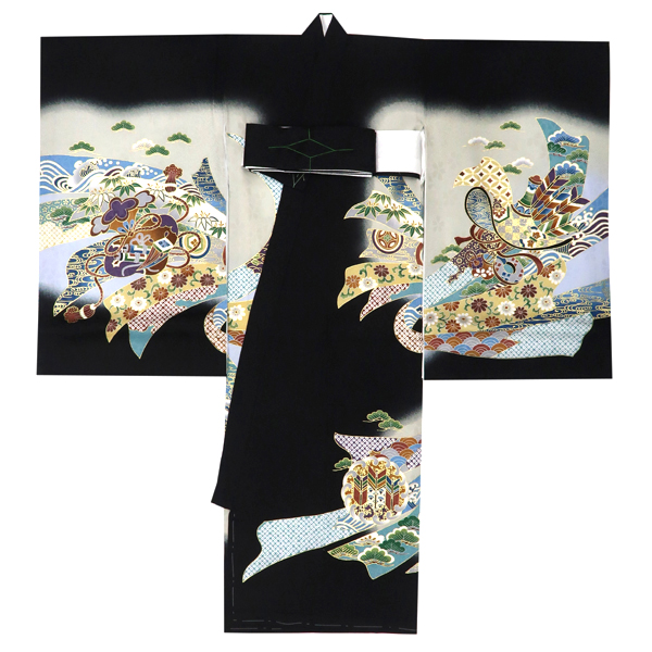 産着 男の子 京友禅 正絹 兜 束ね熨斗 黒［49,500円］ 枚目
