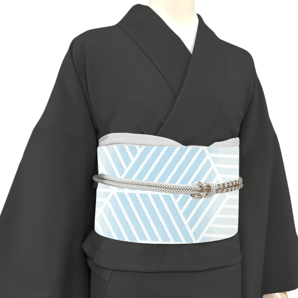 協和織工場 博多帯 名古屋帯 スリーシーズン対応 正絹 幾何学文様 亀甲 キューブ 水色［62,700円］ 枚目